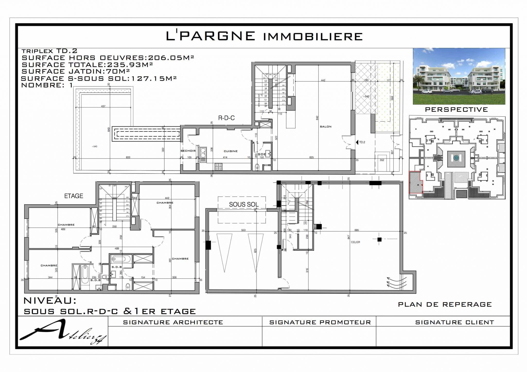 plan triplex a vendre jardins de carthage